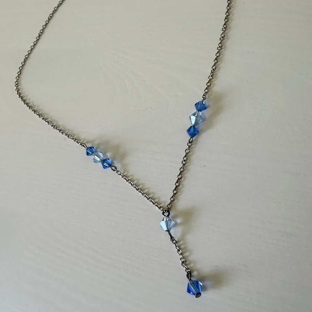 Vintage Blue Beaded Necklace Silver Fairycore
